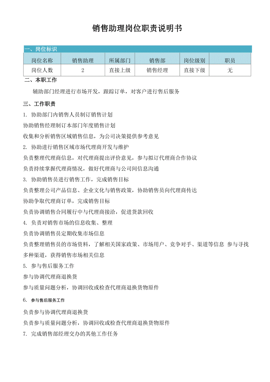 销售助理岗位职责说明书_第1页