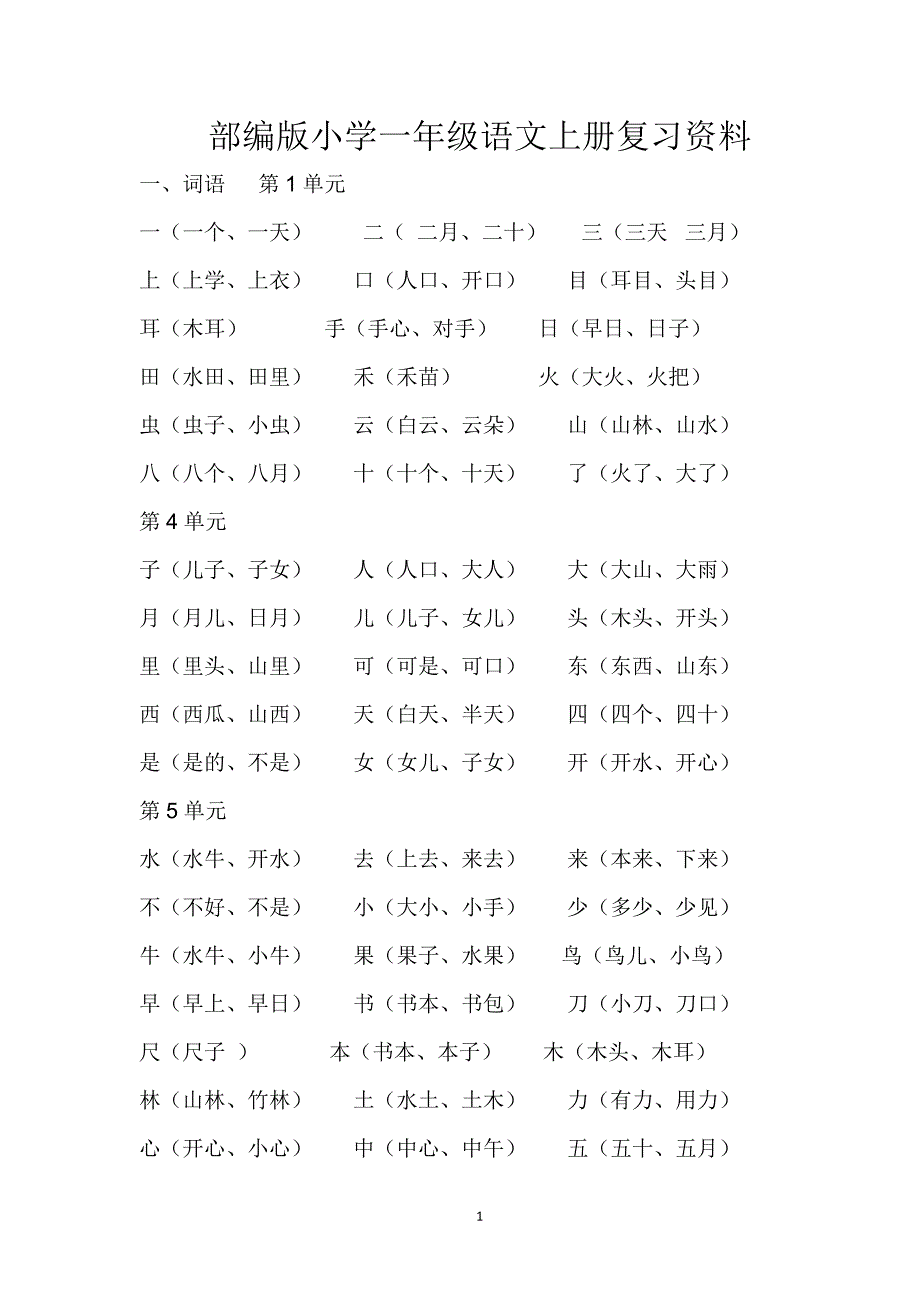 部编版小学一年级语文上册总复习_第1页