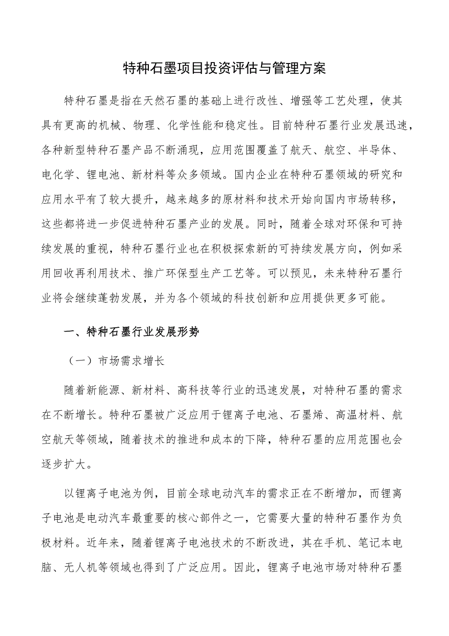 特种石墨项目投资评估与管理方案_第1页