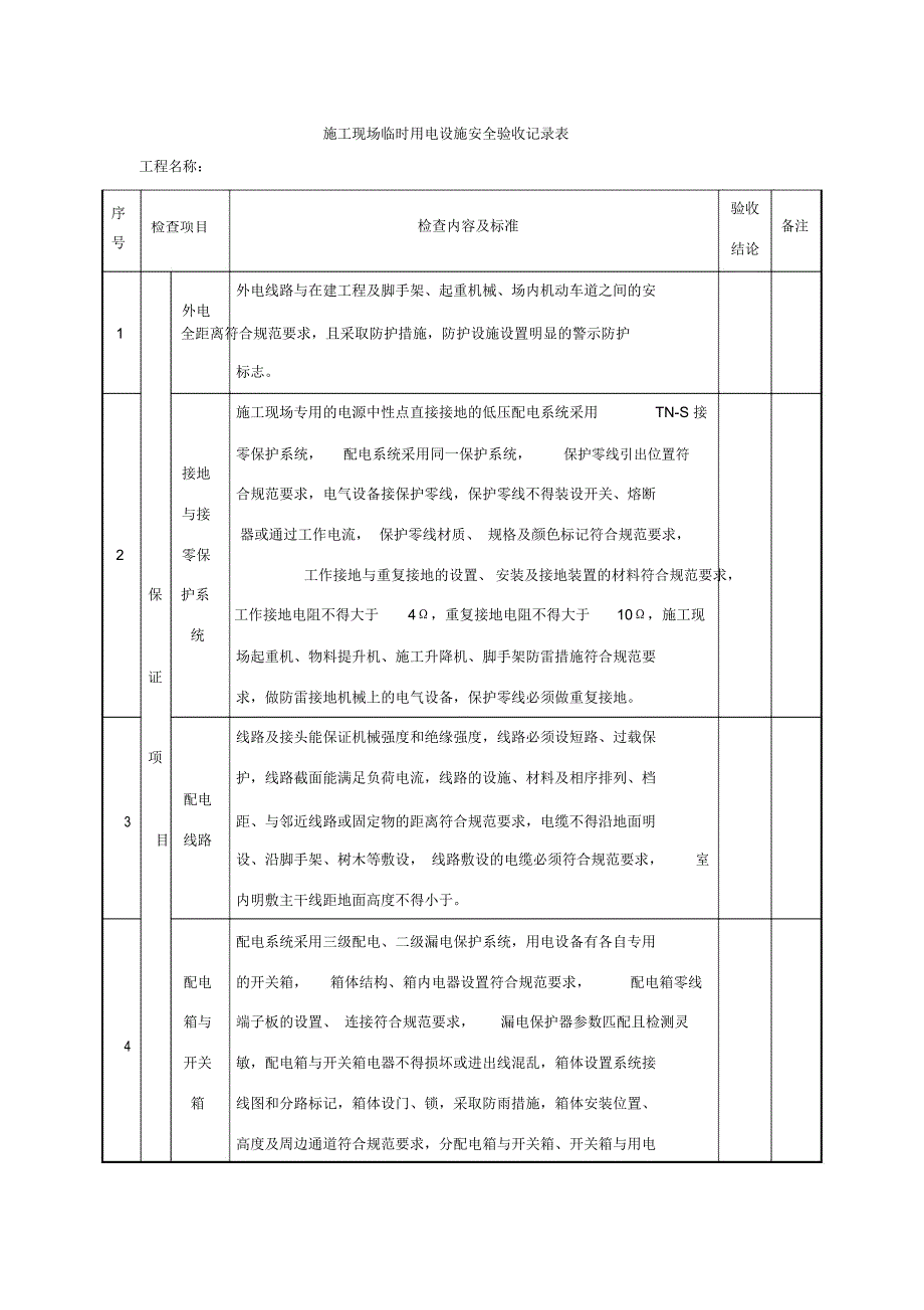 施工现场临时用电设施安全验收记录表_第1页
