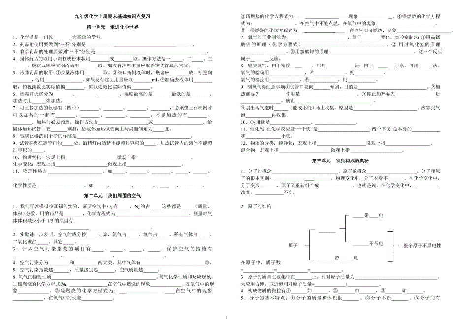 九年级化学上册期末复习填空题.doc_第1页