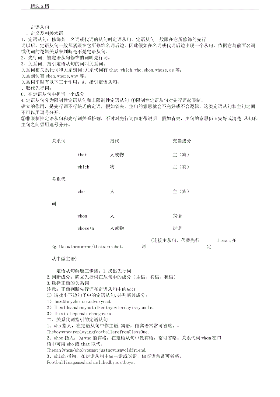 人教版高一英语必修一定语从句详解和练习.docx_第1页