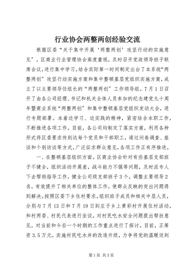 2023年行业协会两整两创经验交流.docx