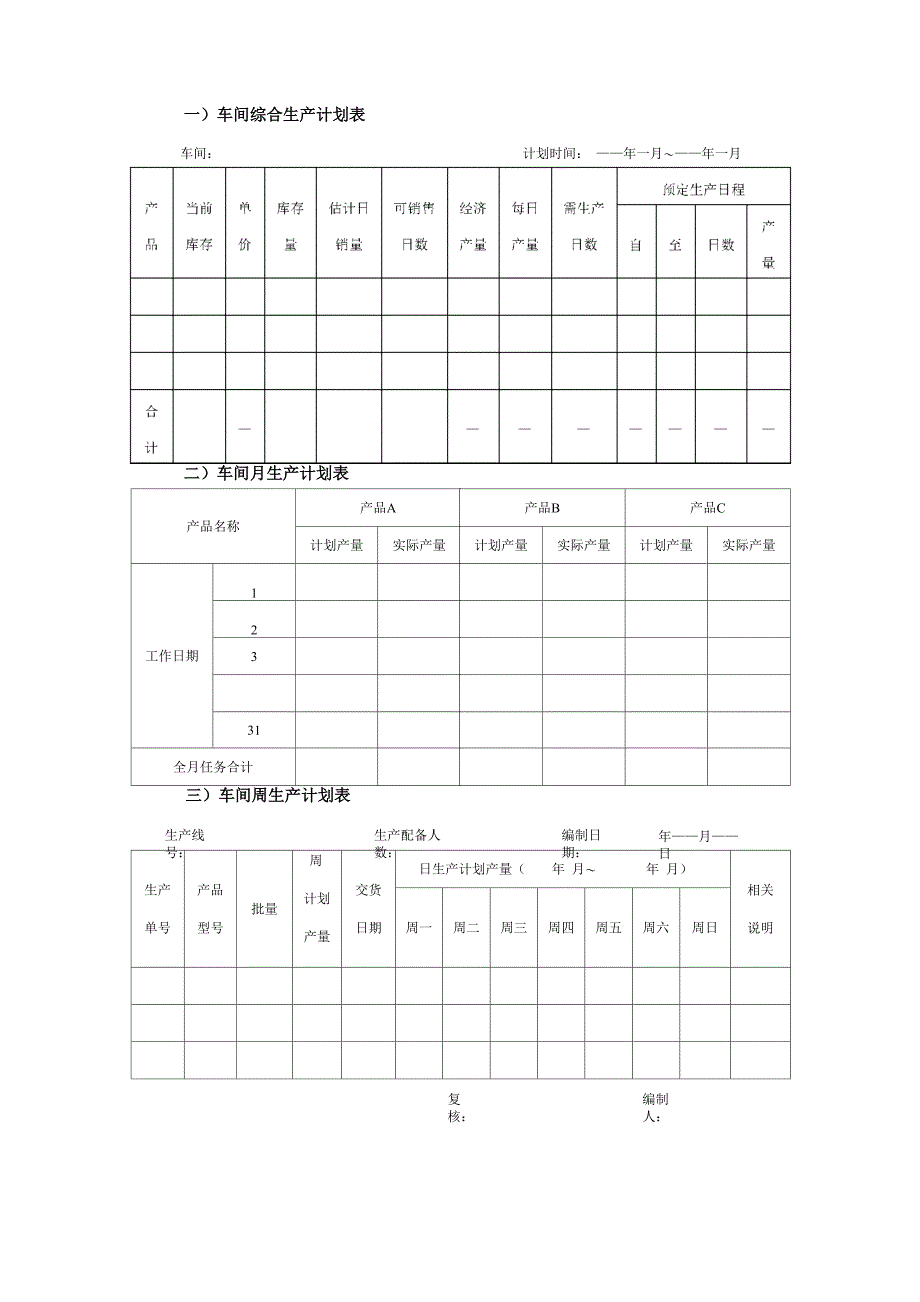 车间生产计划表单_第1页