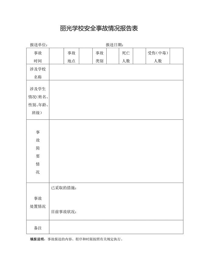 学校安全事故情况报告表