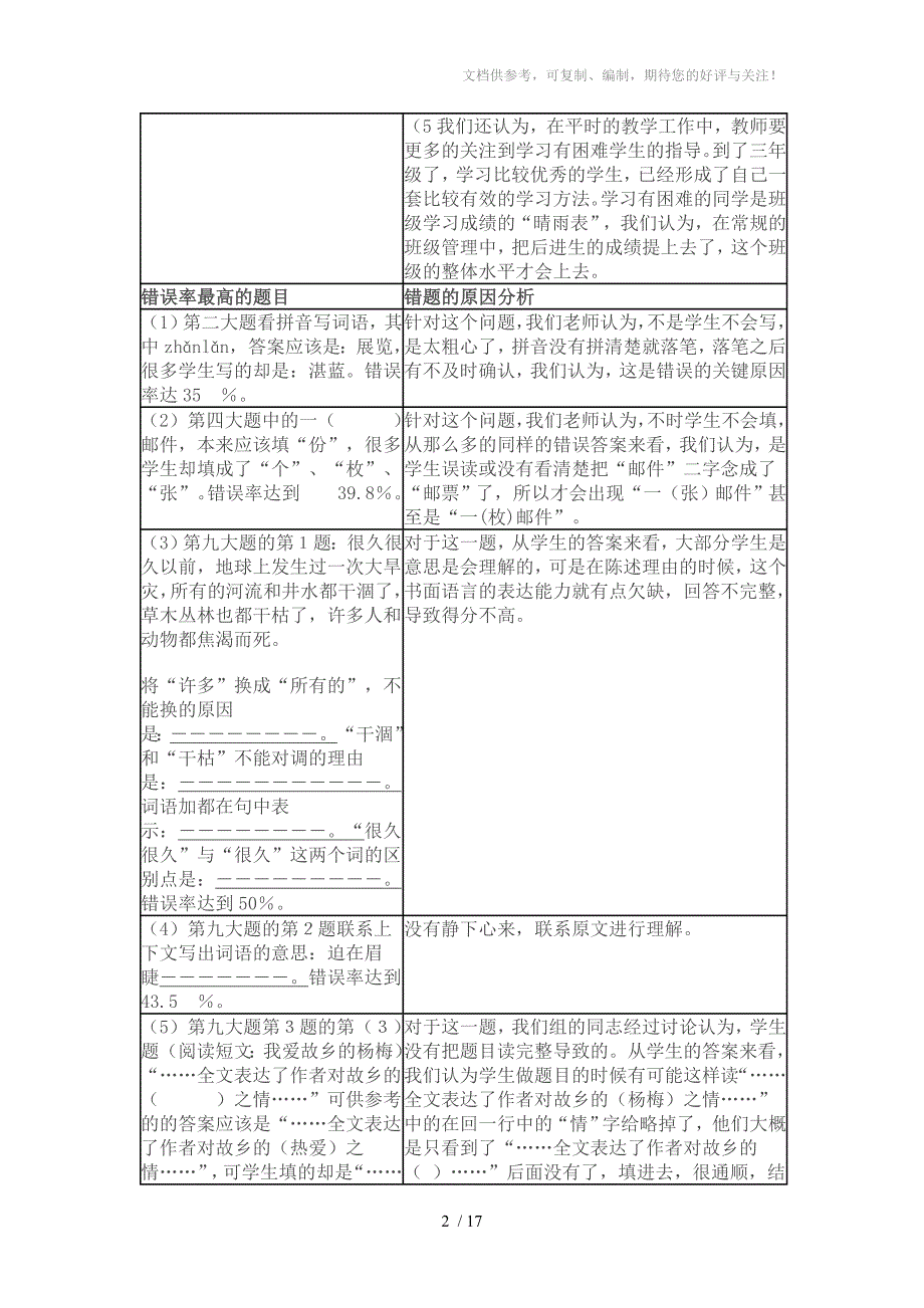 小学语文三年级试卷质量分析_第2页