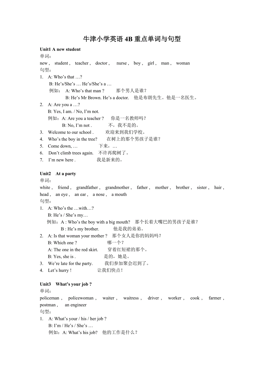 牛津小学英语4B重点单词与句型归纳_第1页