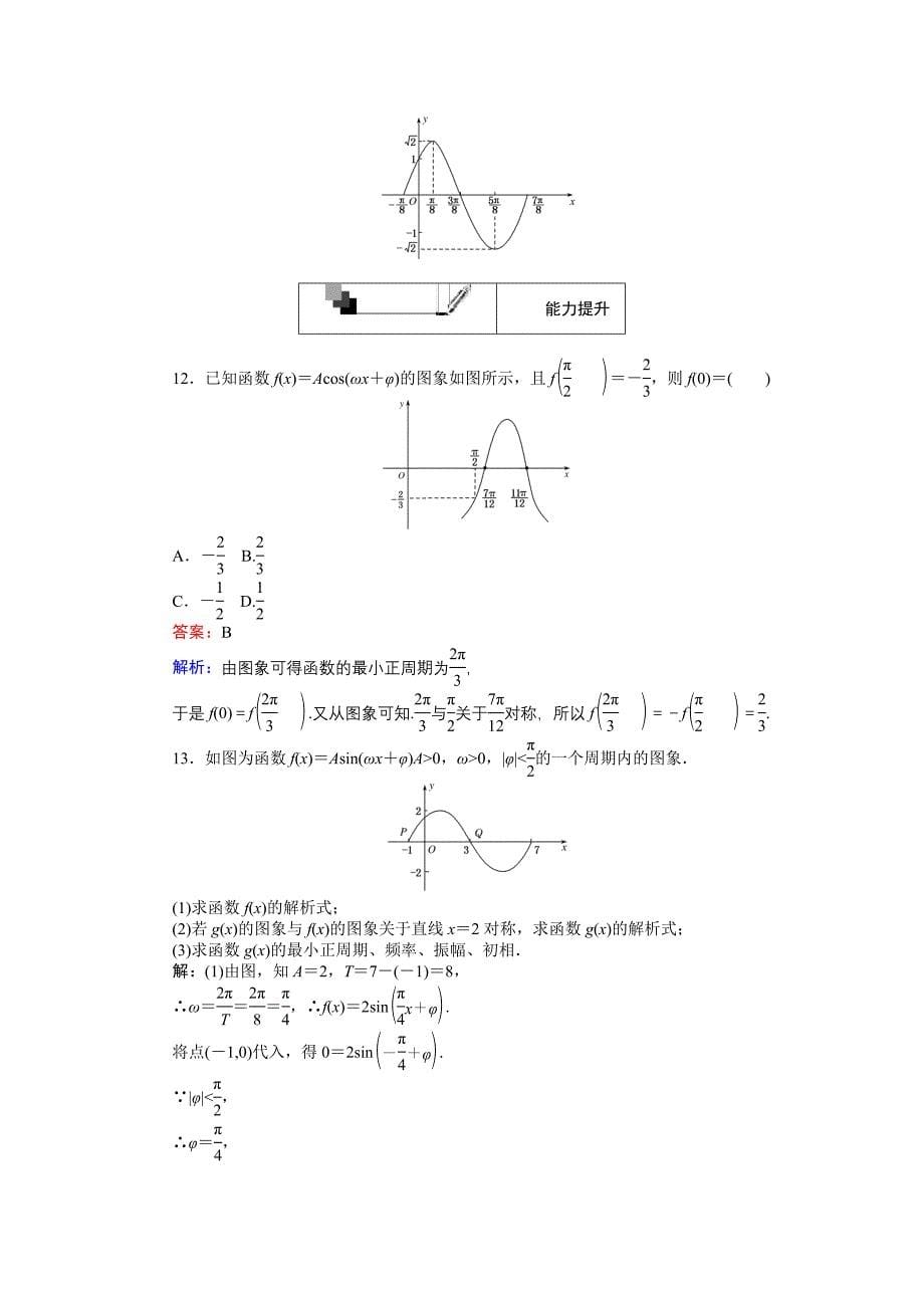 高中人教A版数学必修4课时作业与单元测试卷：第15课时 简谐运动、由图象求解析式 含解析_第5页