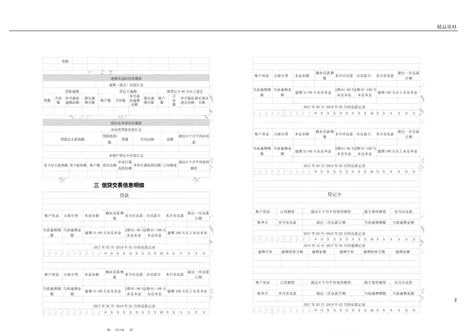 个人征信报告模板征信报告模板(2019带水印)_第2页