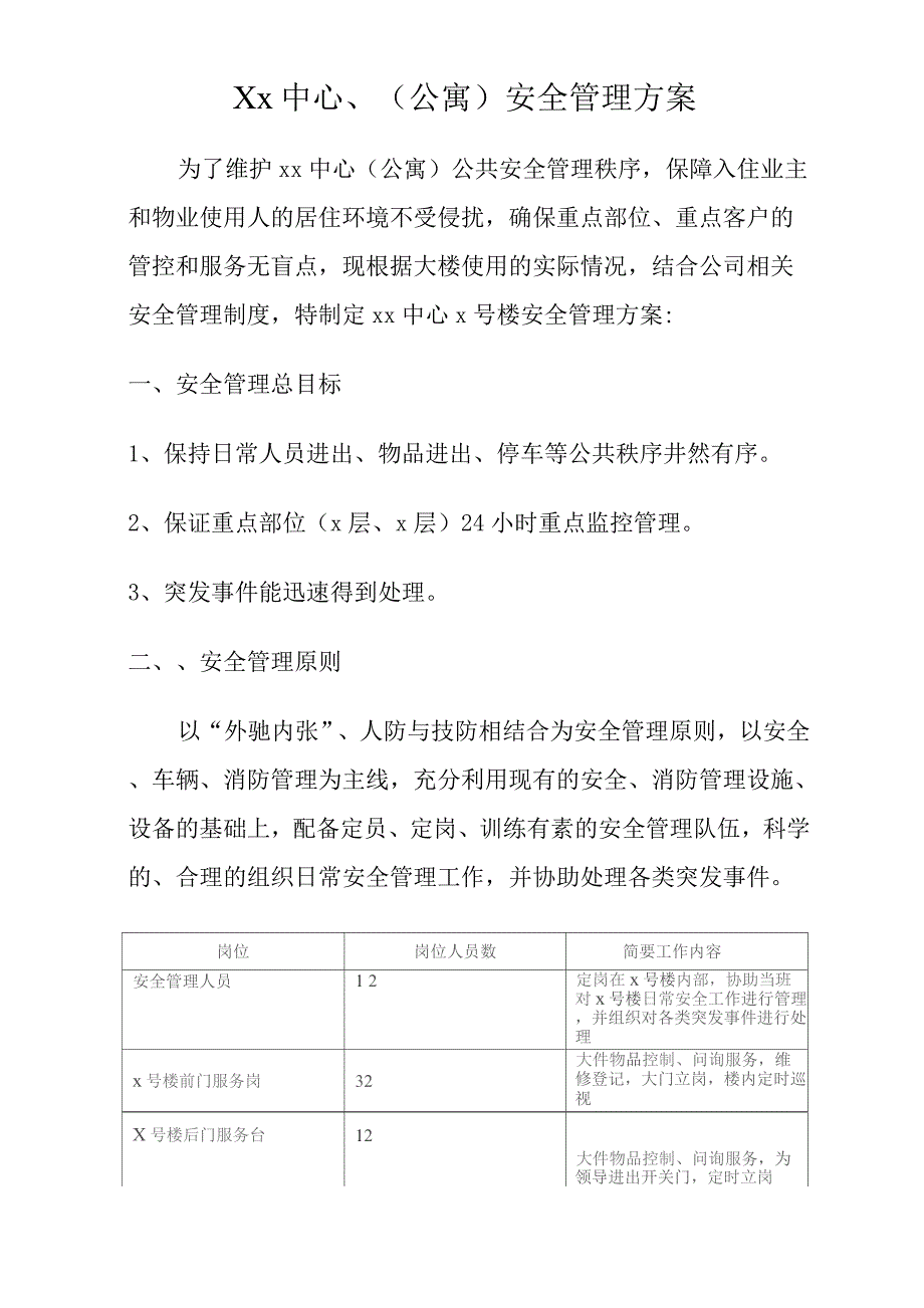 Xx中心(公寓)安全管理方案_第1页