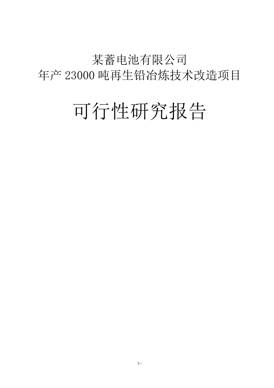 某蓄电池有限公司23000吨年再生铅冶炼技术改造项目可行性研究报告－优秀甲级资质可研报告.doc_第1页