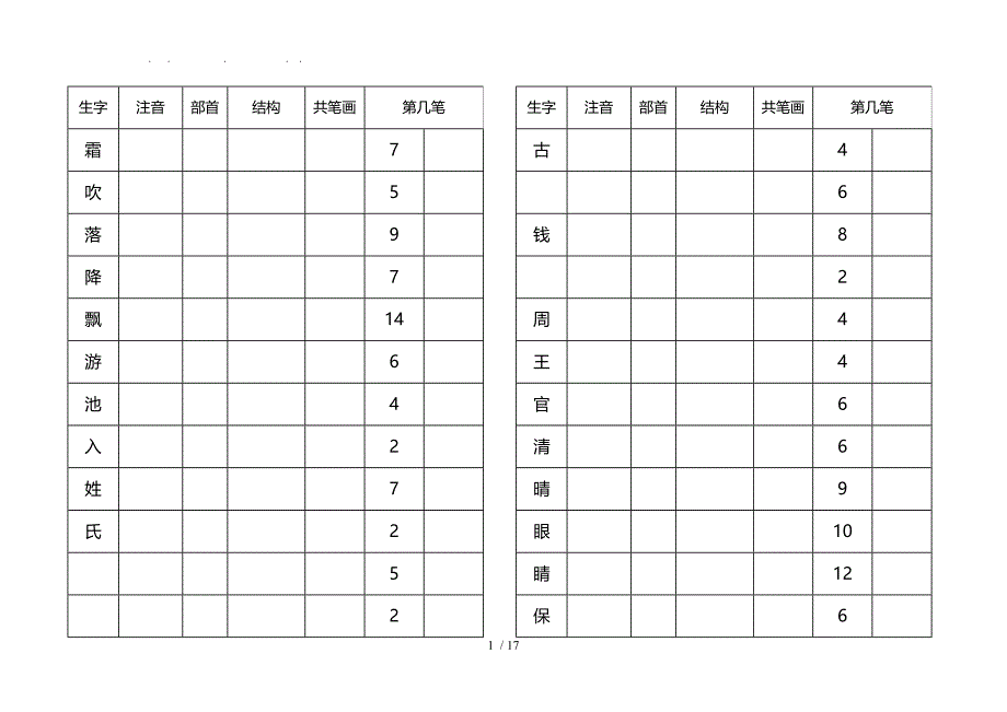 一年级下语文看生字写部首结构笔画_第1页