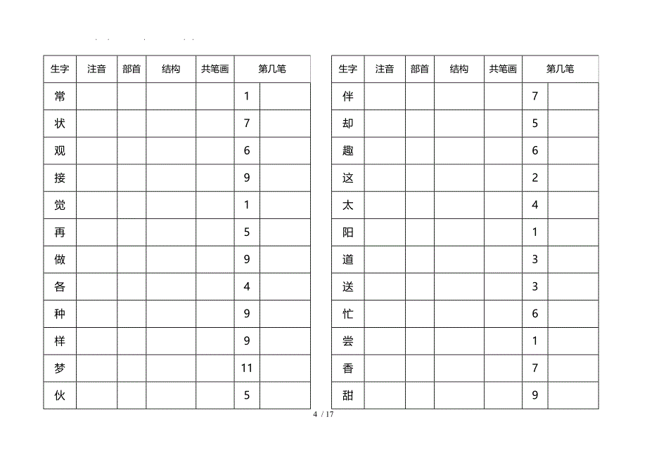 一年级下语文看生字写部首结构笔画_第4页