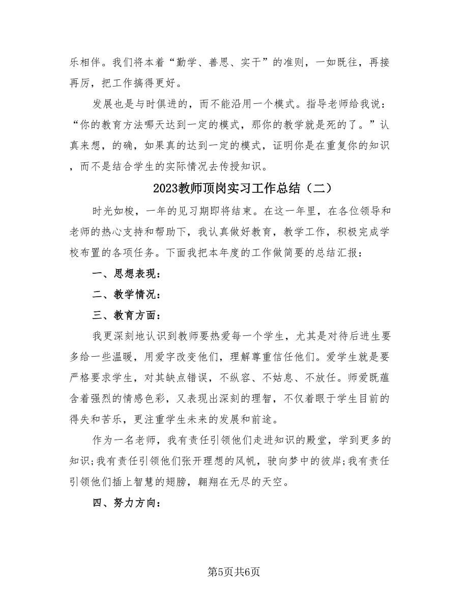 2023教师顶岗实习工作总结（2篇）.doc_第5页