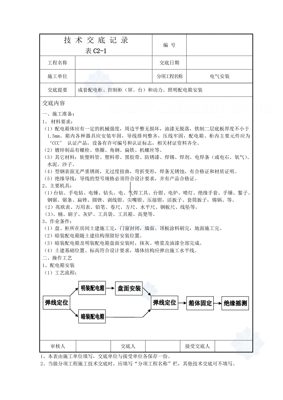 电气安装技术交底记录.doc_第1页