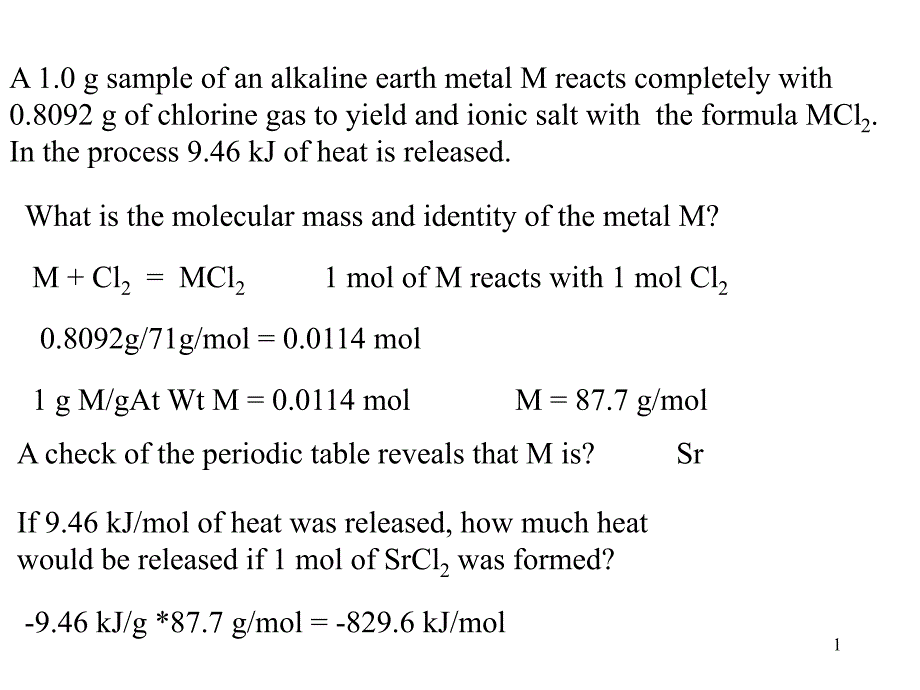 A1.0gsampleofanalkalineearthmetalMreactscompletely_第1页