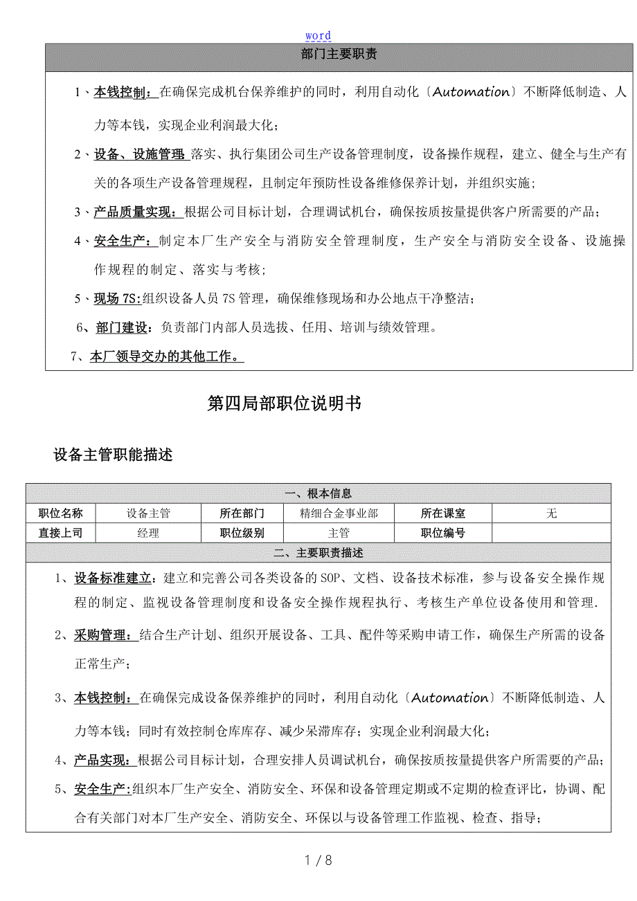 设备部组织架构及岗位责任说明书_第2页