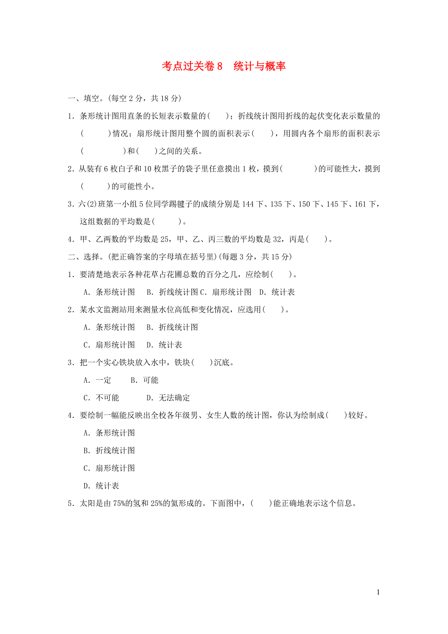 2022年六年级数学下册考点过关卷8青岛版六三制_第1页