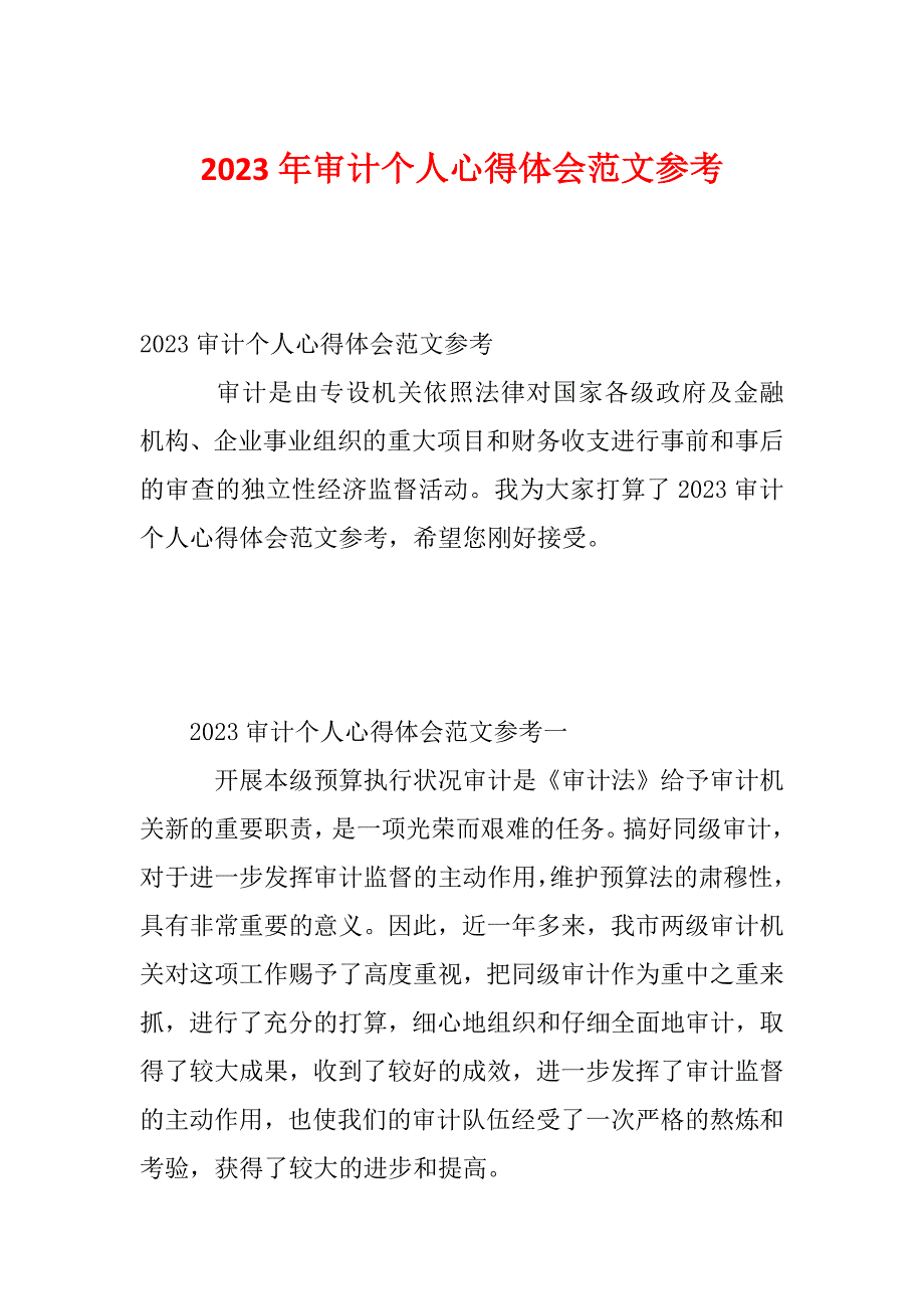 2023年审计个人心得体会范文参考_第1页