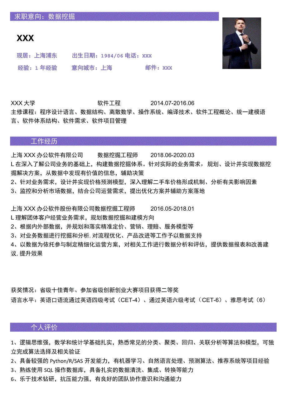 数据挖掘个人求职简历_第1页