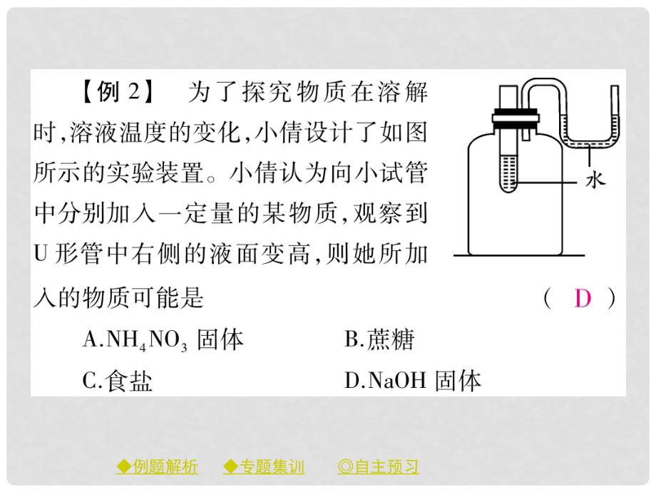 九年级化学下册 专题集训 溶解过程中的现象（热效应）习题课件 （新版）新人教版_第3页