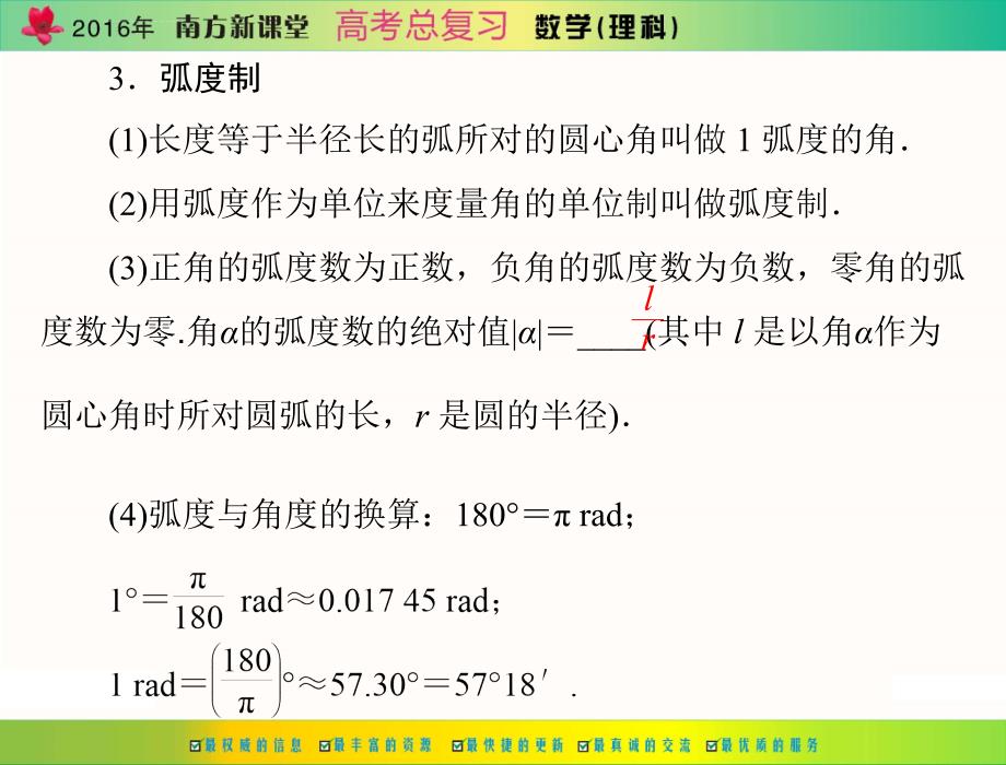 2016年《南方新课堂&amp;amp#183;高考总复习》数学(理科)-第三章-第1讲-弧度制与任意角的三角函数ppt课件_第4页