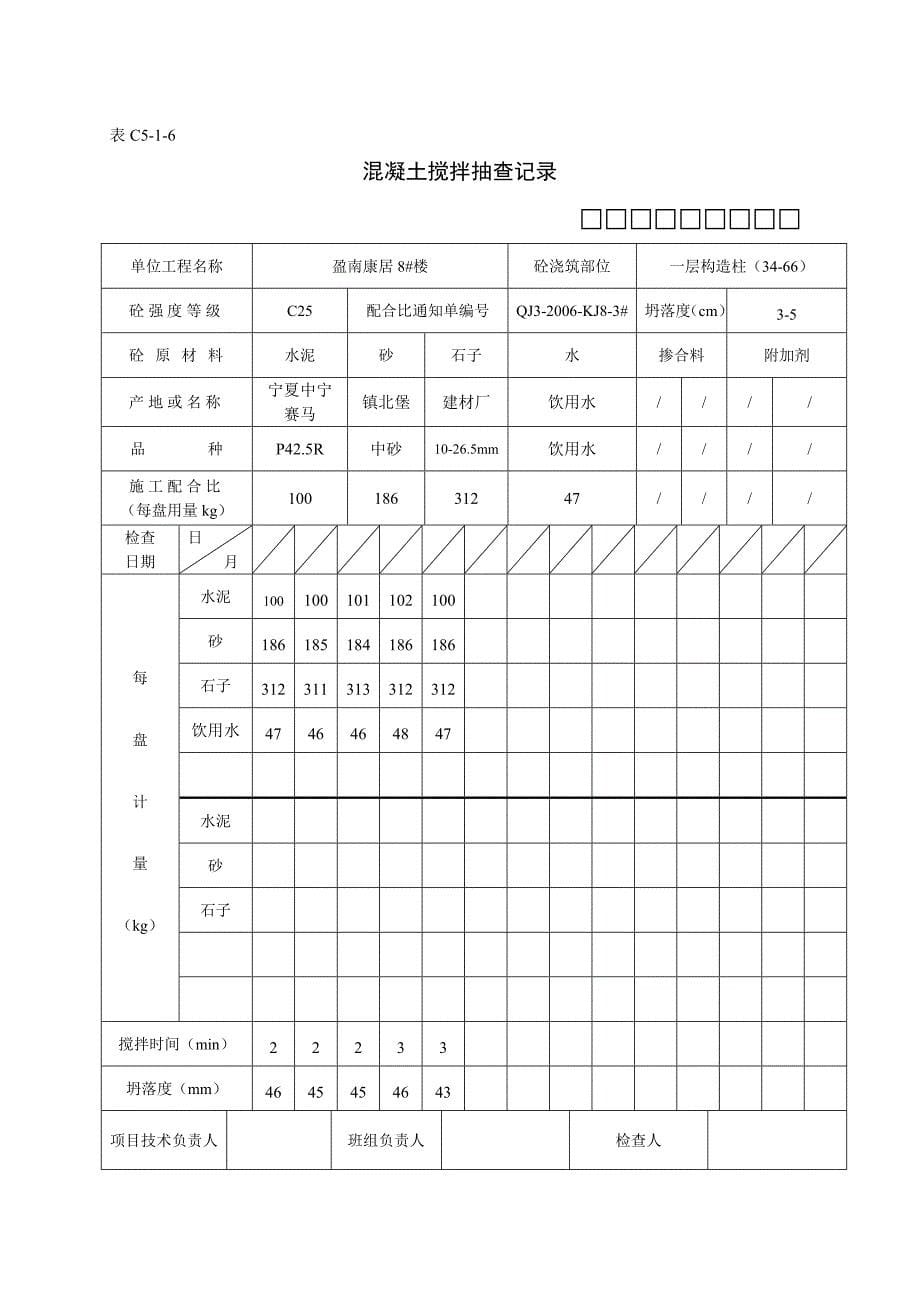 盈南康居8楼混凝土关搅拌抽查记录_第5页