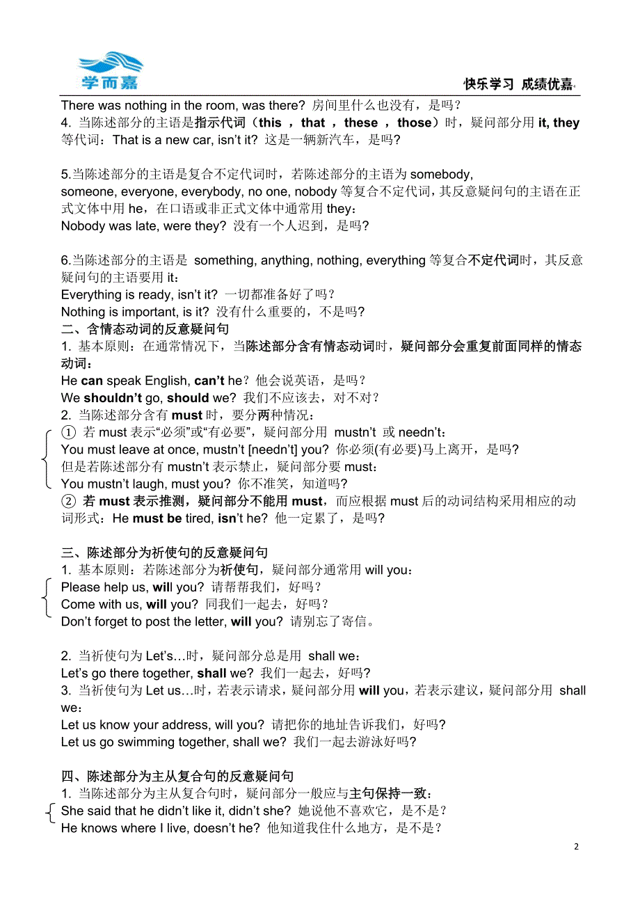 沪教版英语九年级上册Unit1反义疑问句.doc_第2页