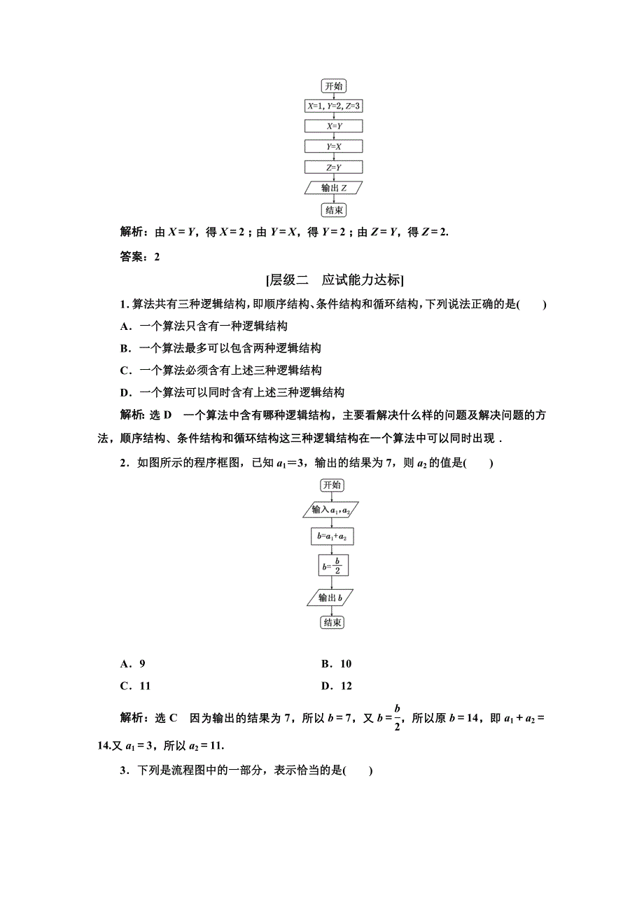 高中数学人教A版必修3：课时跟踪检测二 程序框图、顺序结构 含解析_第2页