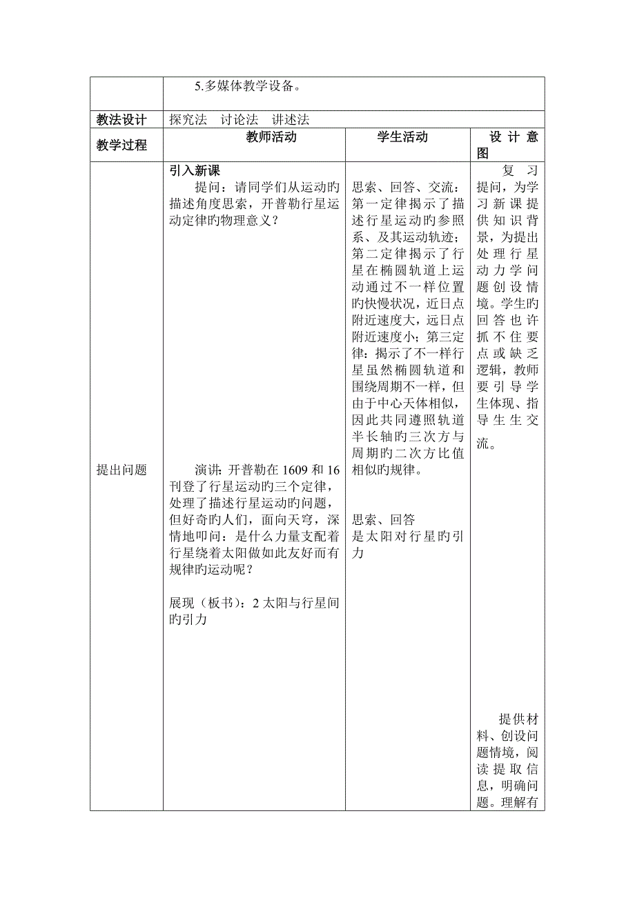 人教版必修二---万有引力与航天-第2节-太阳与行星间的引力-教案高品质版_第2页