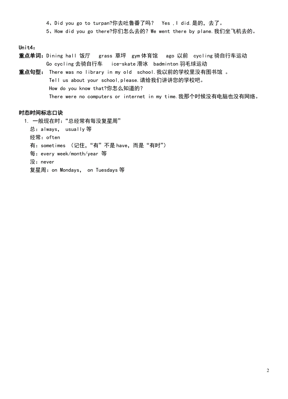 六年级英语下册期末复习资料汇总（含全册单词句型）_第2页