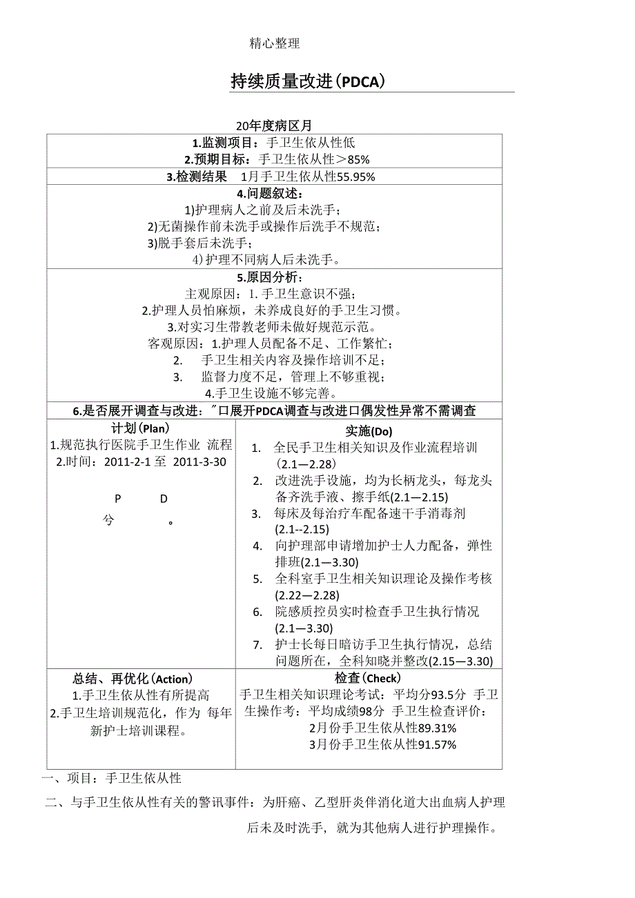 手卫生PDCA模板_第1页