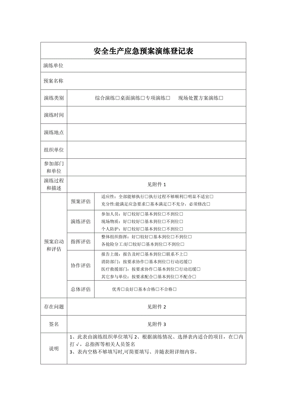 安全生产应急预案演练登记表、评审表.doc_第1页