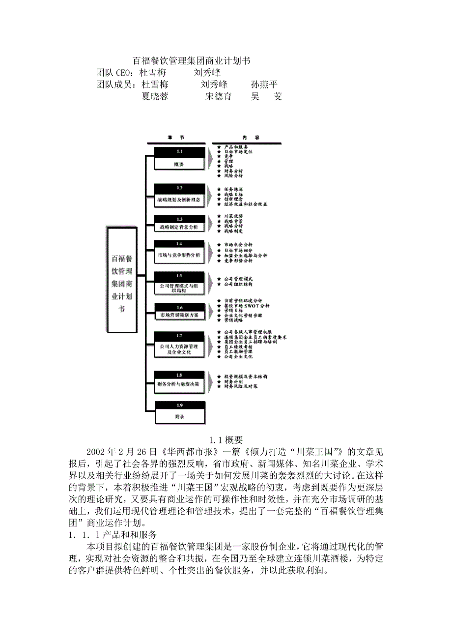 百福餐饮管理集团商业计划书创业方案及点评_第1页