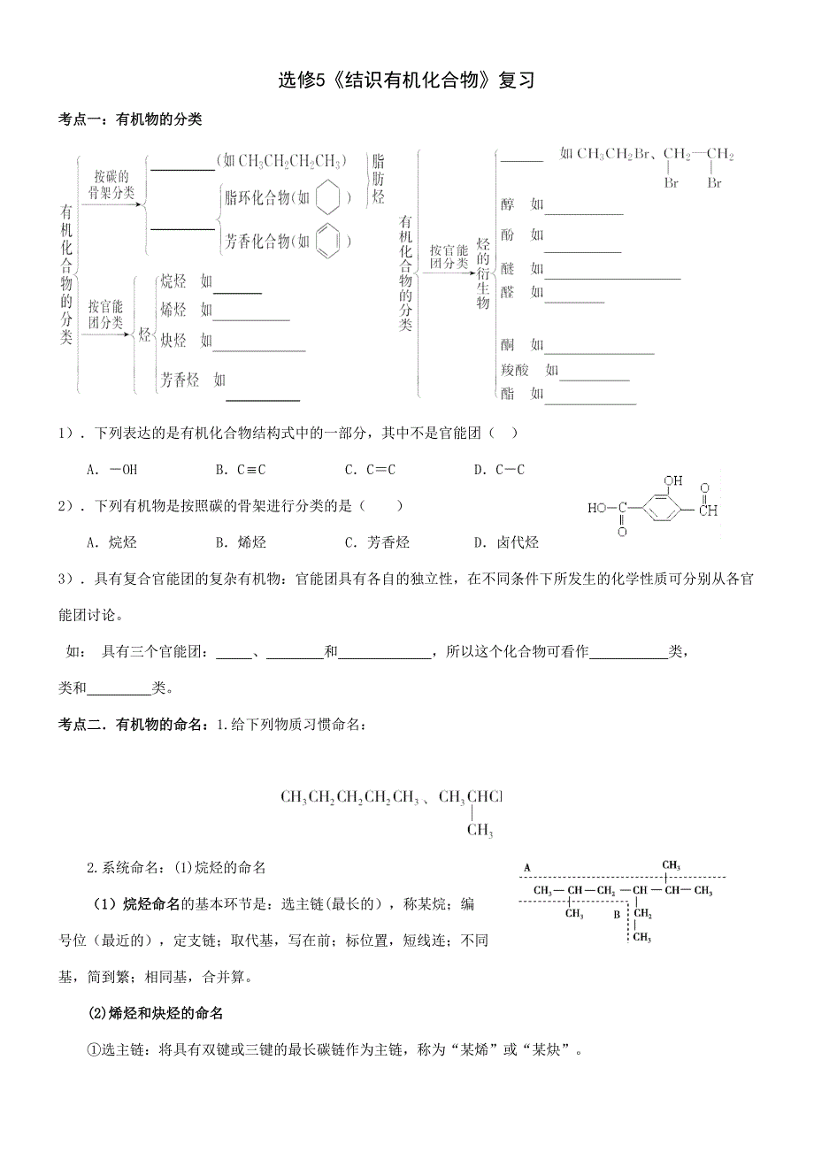2023年人教版选修有机化学认识有机化合物知识点总结加典题复习.doc_第1页