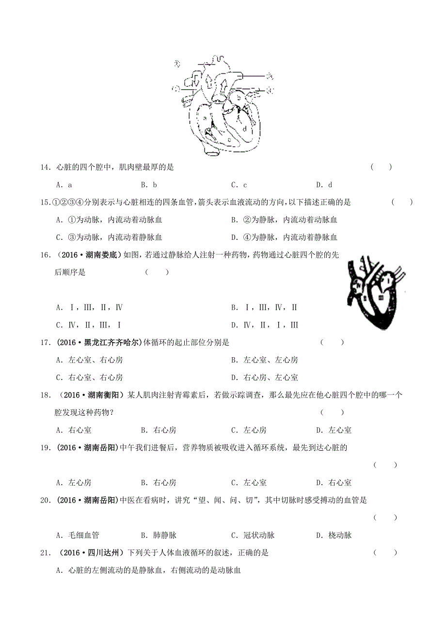 七年级生物下册 4_9_2 血液循环练习 北师大版_第3页