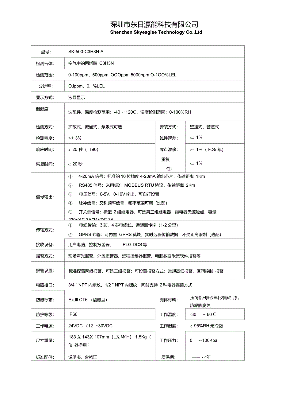 丙烯腈C3H3N气体检测解决方案_第2页