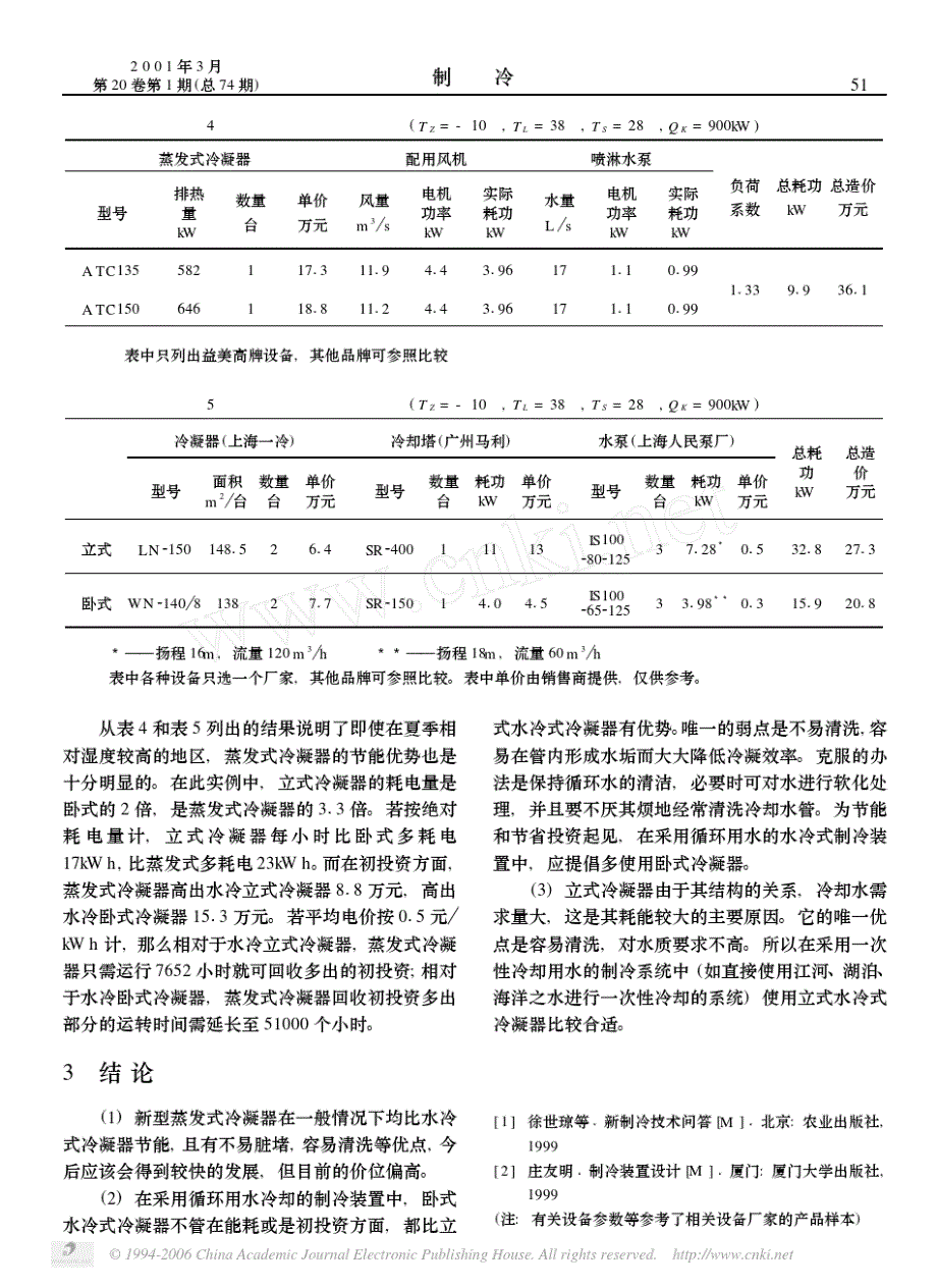 蒸发式冷凝器和水冷式冷凝器的能耗比较及经济性分析070813_第4页