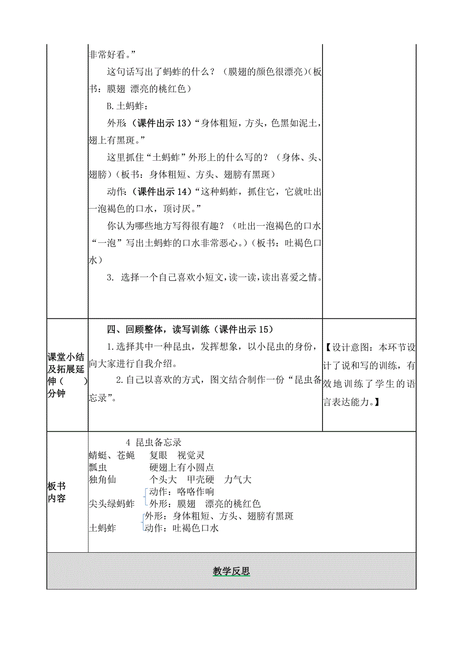 小学语文三年级下4 昆虫备忘录教案_第4页