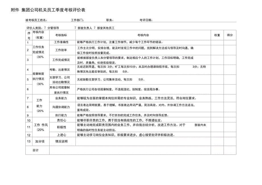 绩效考核评价表正式版_第5页