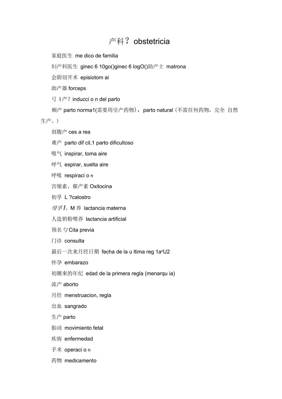 西班牙语妇产科基本单词_第1页