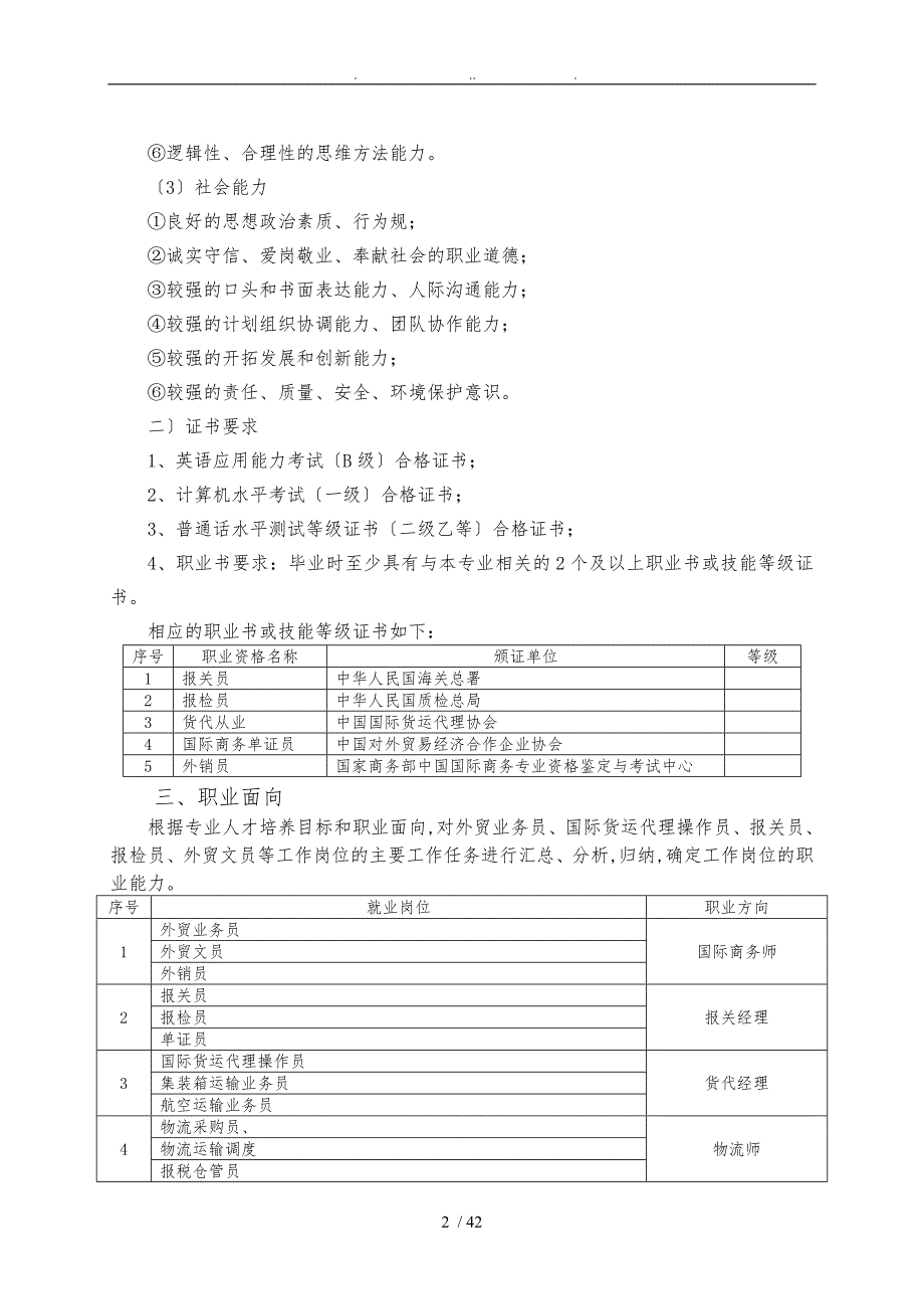 报关与国际货运专业人才培养方案_第2页