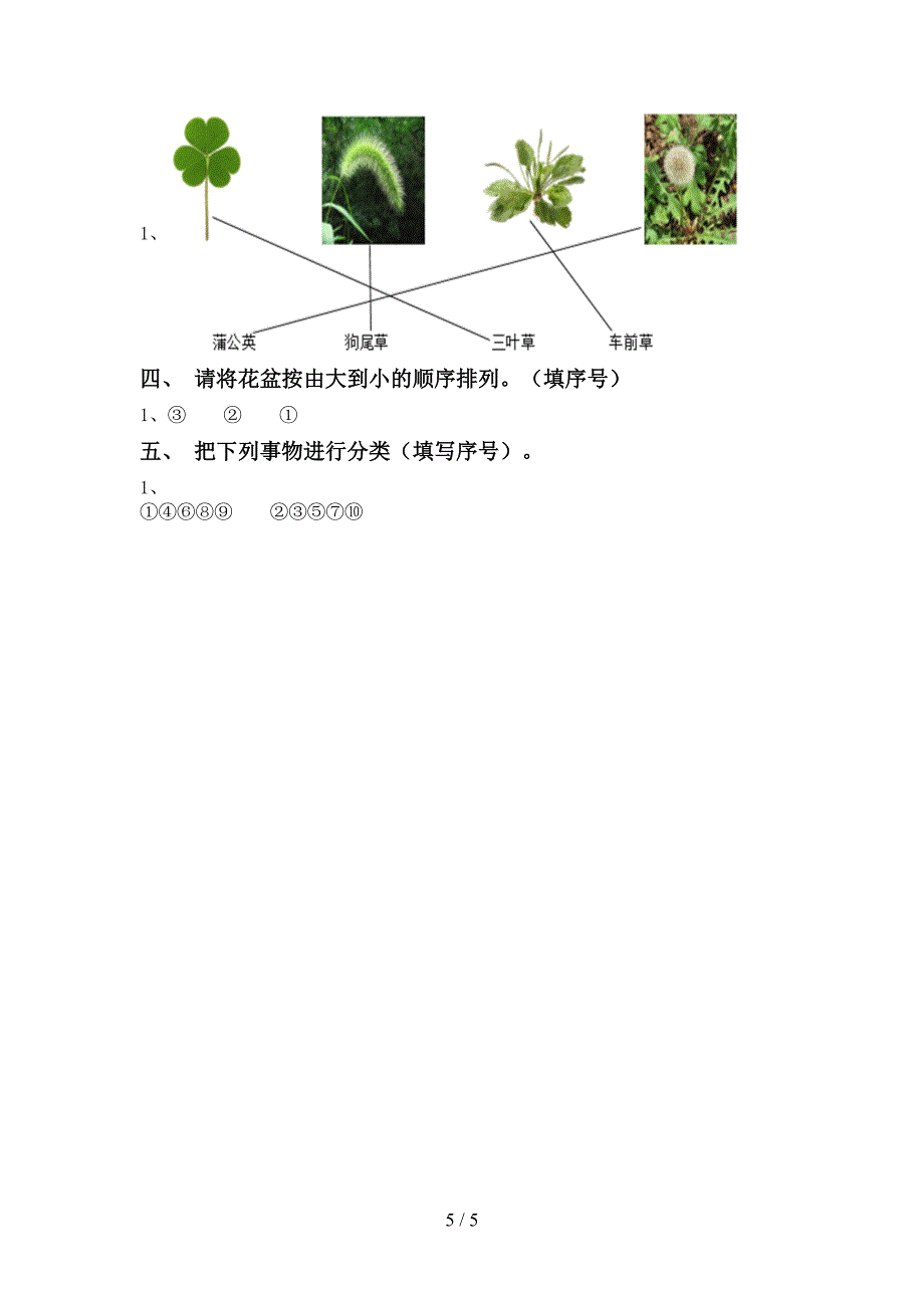 教科版小学一年级科学上册期中试卷(带答案).doc_第5页