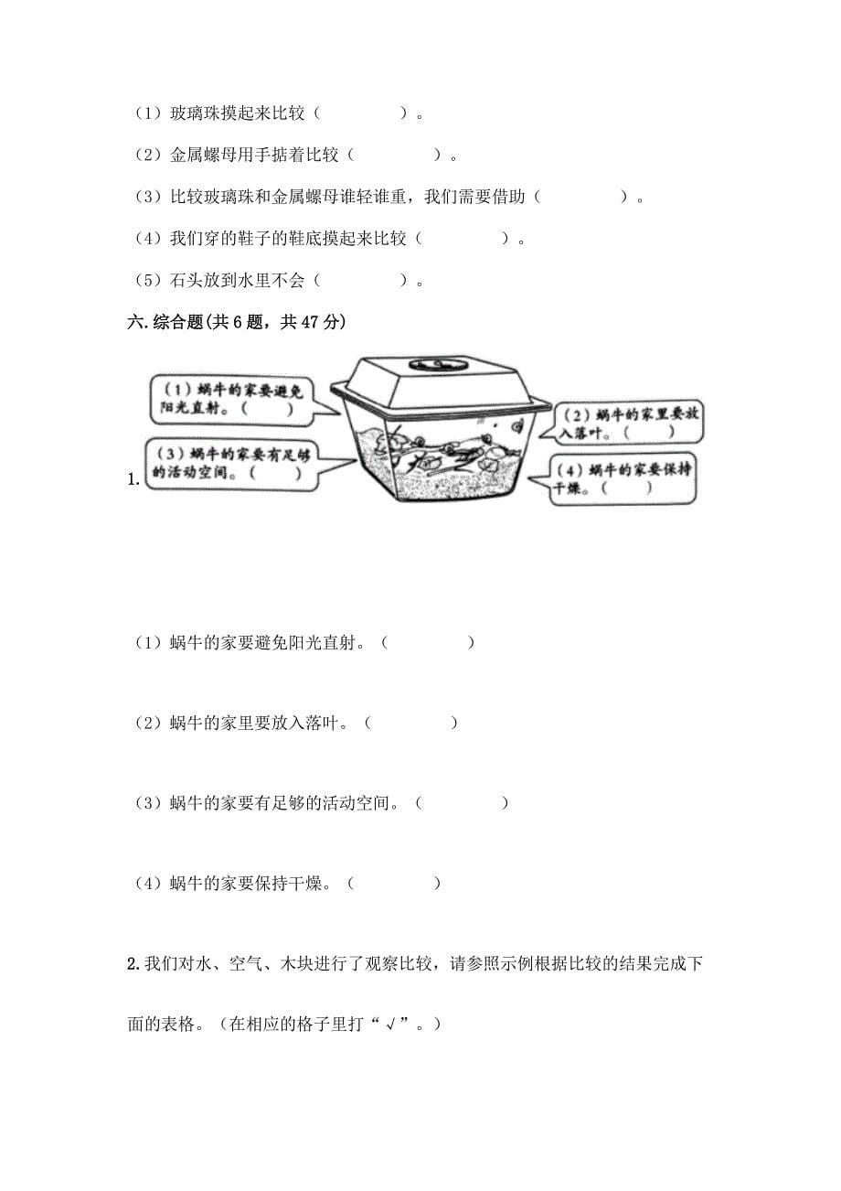 教科版一年级下册科学知识点期末测试卷及参考答案(轻巧夺冠).docx_第5页