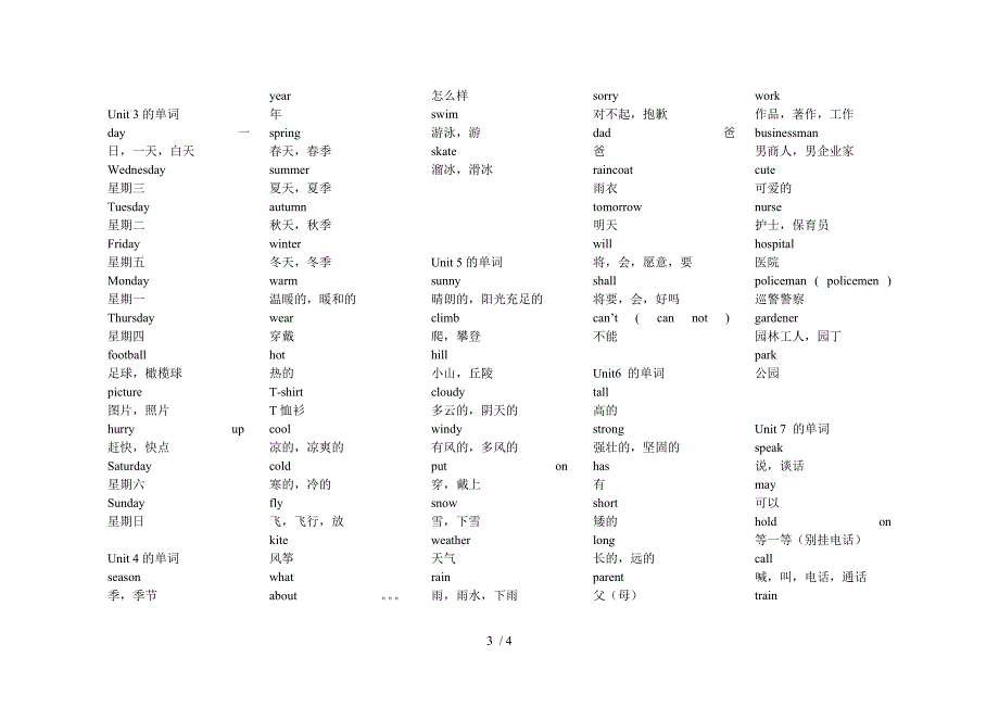 鲁教版三四年级上册英语单词_第3页