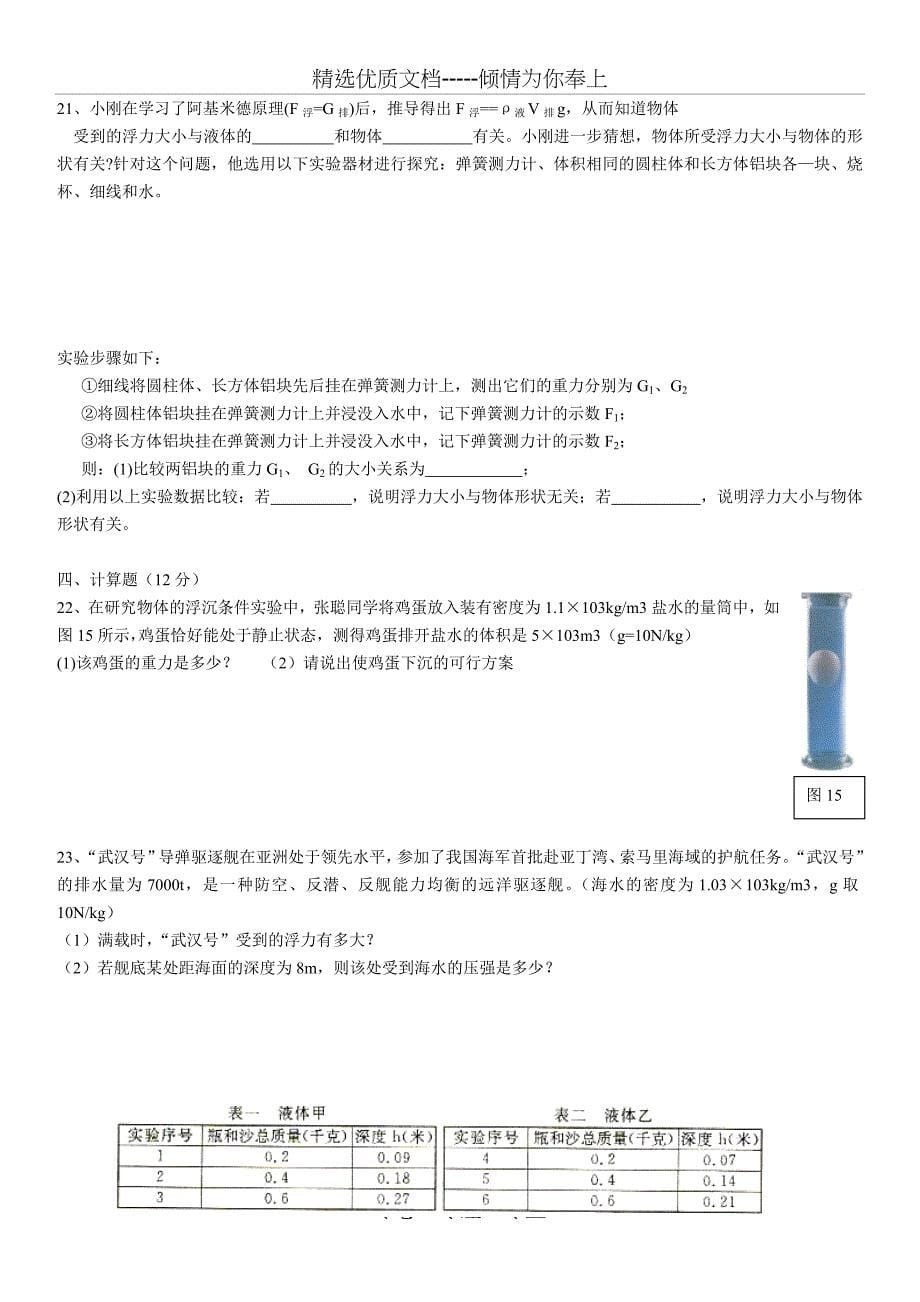 八年级物理下册第十章《浮力》巩固提高测试题及答案_第5页