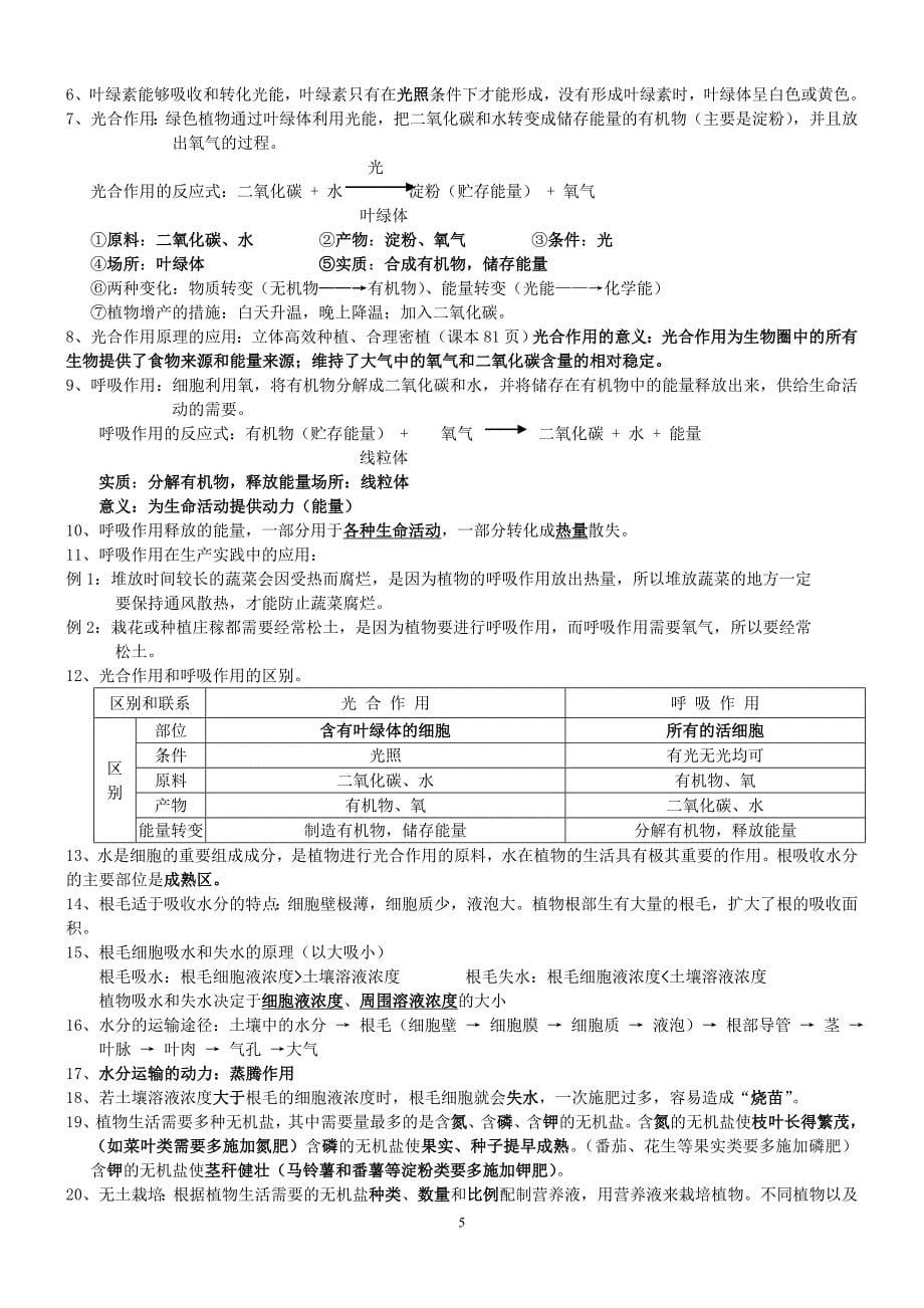 北师大版七年级上册生物复习提纲_第5页