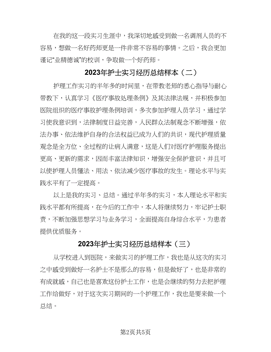 2023年护士实习经历总结样本（4篇）.doc_第2页