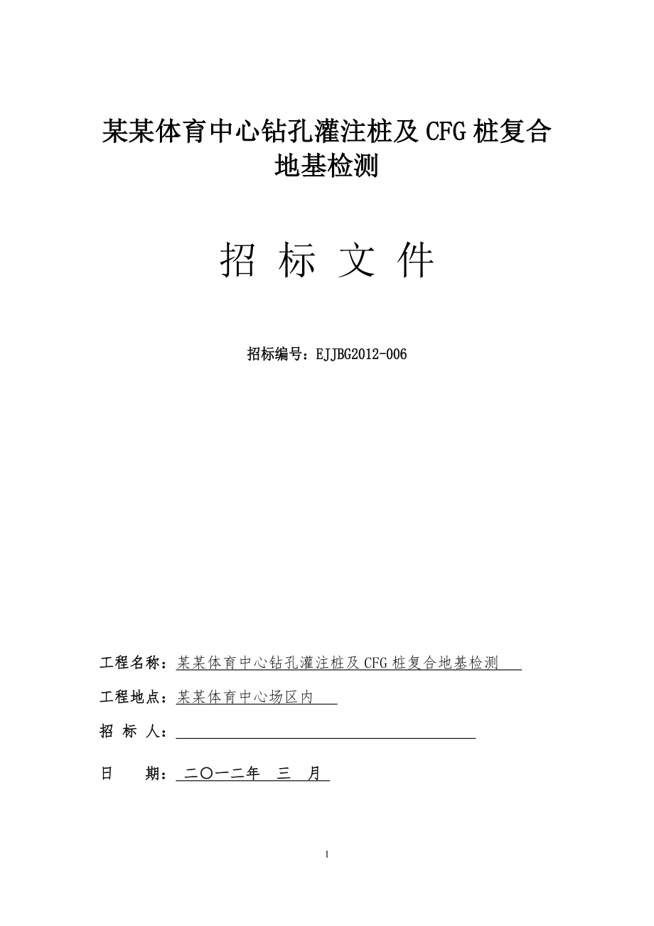 XX体育中心钻孔灌注桩及CFG桩复合地基检测招标文件_第1页