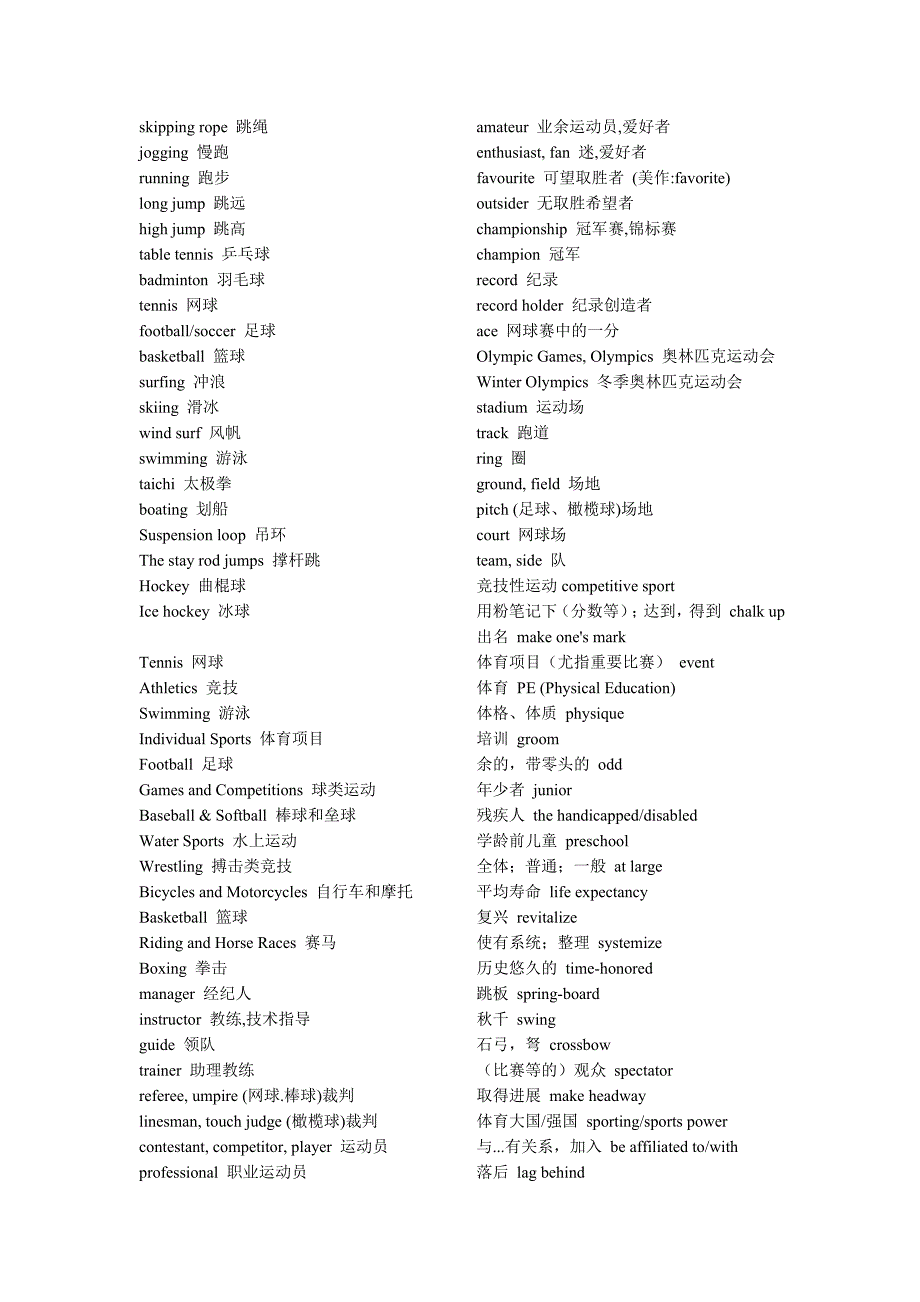 各种体育运动的英语名称_第1页